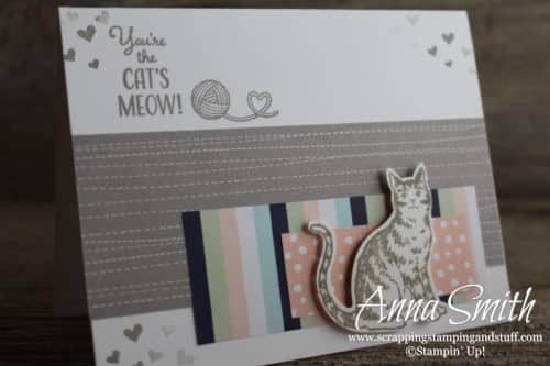 Cute cat card made with the Stampin' Up! Nine Lives stamp set and matching cat punch #simplestamping