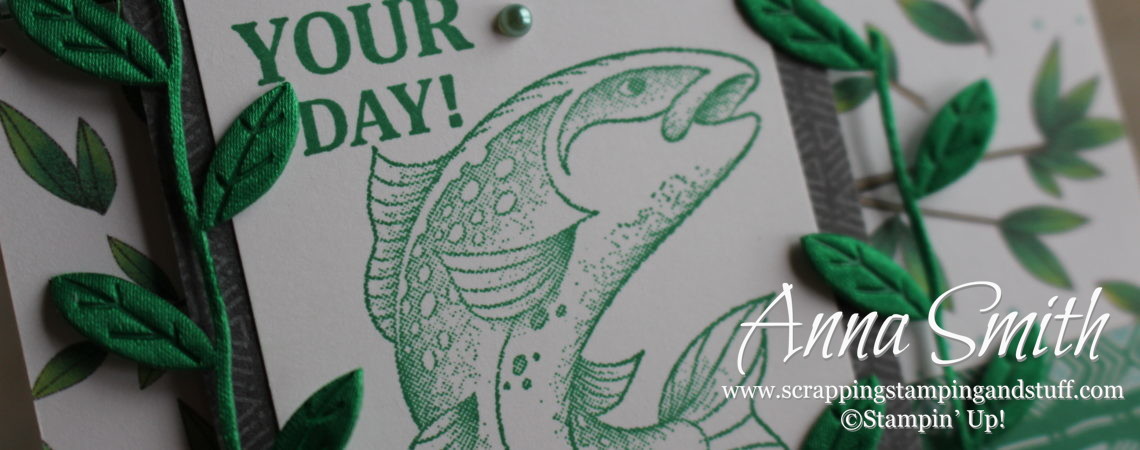 Cute masculine fish birthday card idea using the Stampin' Up! Best Catch stamp set and Animal Expedition designer paper