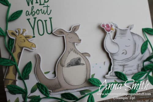 Wild animal card idea with a giraffe, kangaroo and rhinoceros, made with the Stampin' Up! Animal Outing stamp set and Animal Expedition paper pack.