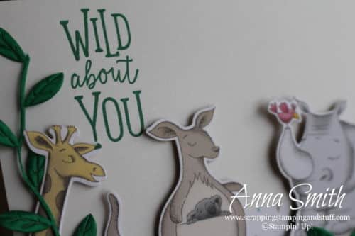 Wild animal card idea with a giraffe, kangaroo and rhinoceros, made with the Stampin' Up! Animal Outing stamp set and Animal Expedition paper pack.