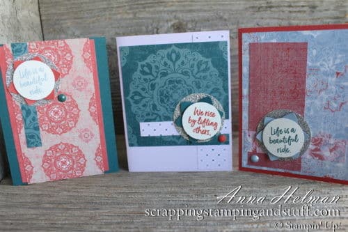 New Stampin' Up! 2019-2021 In Colors - Terracotta Tile, Pretty Peacock, Rococo Rose, Purple Posy, and Seaside Spray - and the Woven Threads Designer Paper Pack