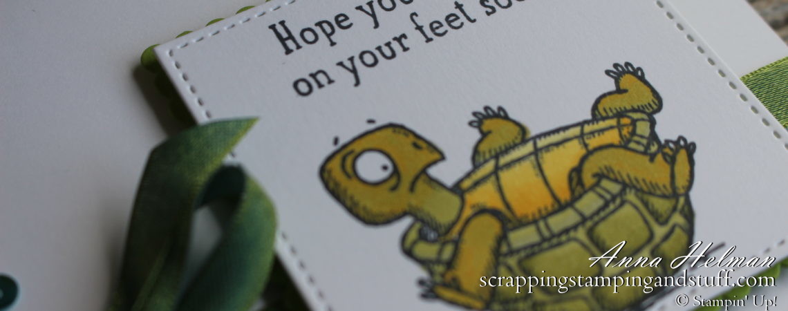 Super cute get well soon, thinking of you turtle card!! Made with the Stampin' Up! Back On Your Feet stamp set.