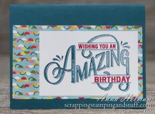 Cute cardmaking ideas for birthday with the Stampin Up! Everything Amazing stamp set in the 2019-2020 annual catalog. Pretty Peacock color makes it great for a man or woman.