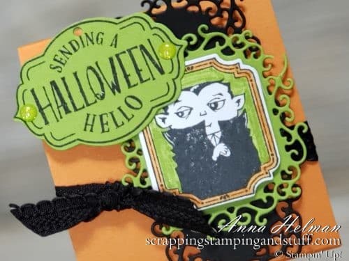 DIY Halloween Treats Week! Decorated sucker pop treat holder with photo tutorial! So easy to put together with Stampin Up Tags Tags Tags bundle and the Spooktacular Bash stamp set