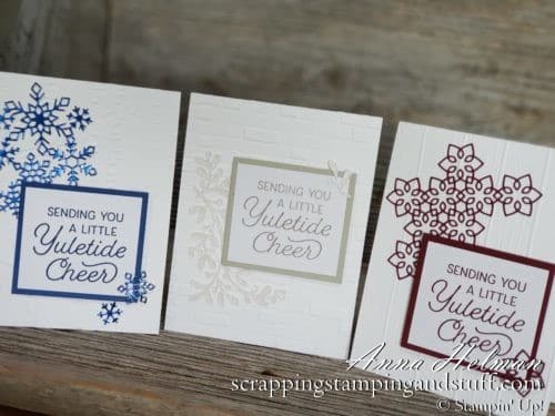 Clean and simple Christmas card ideas using the Stampin Up Christmas Layers dies and Frosted Foliage stamp set