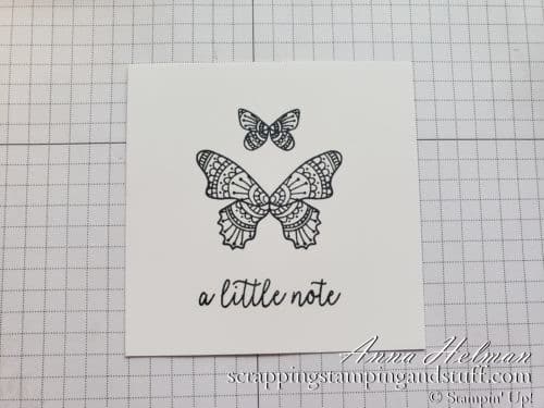 Learn to make handmade cards with my Cardmaking 101 online lessons! This lesson will show you how to make a beginning stamping card idea using the Butterfly Gala stamp set and the stamping off technique!