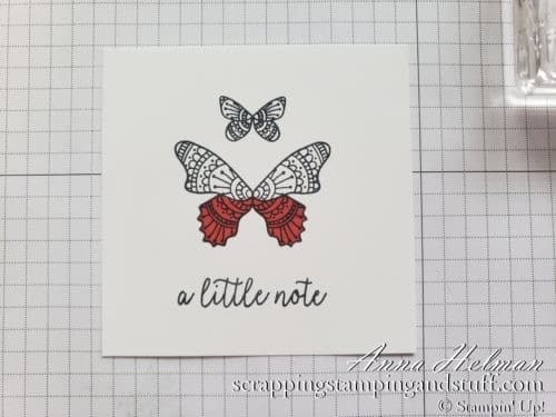 Learn to make handmade cards with my Cardmaking 101 online lessons! This lesson will show you how to make a beginning stamping card idea using the Butterfly Gala stamp set and the stamping off technique!