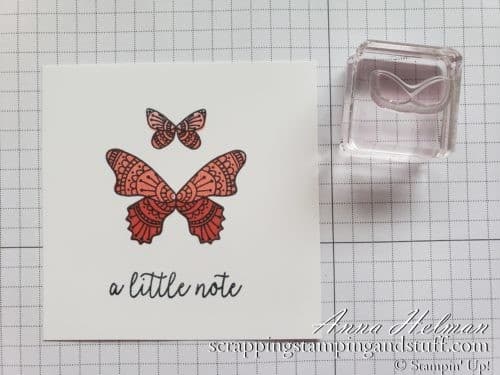 Learn to make handmade cards with my Cardmaking 101 online lessons! This lesson will show you how to make a beginning stamping card idea using the Butterfly Gala stamp set and the stamping off technique!