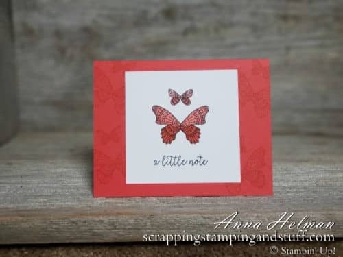 Learn to make handmade cards with my Cardmaking 101 online lessons! This lesson will show you how to make a beginning stamping card idea using the Butterfly Gala stamp set and the stamping off technique!