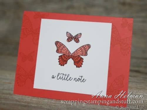 Learn to make handmade cards with my Cardmaking 101 online lessons! This lesson will show you how to make a beginning stamping card idea using the Butterfly Gala stamp set and the stamping off technique!