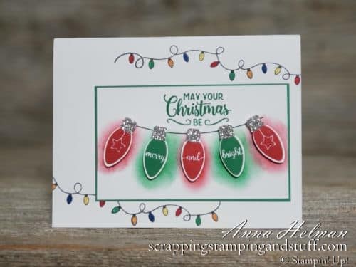 Clean and simple handmade Christmas card idea using the Stampin Up Making Chrismas Bright stamp set - adorable Christmas lights!