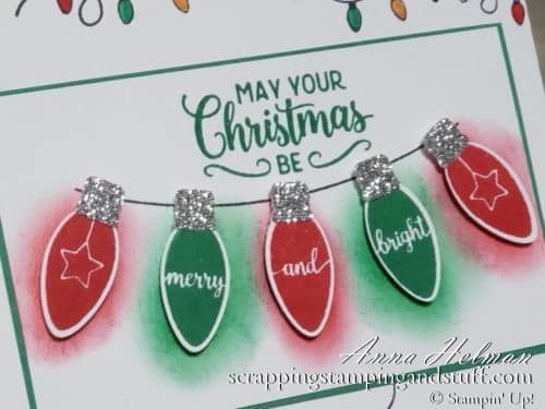 Clean and simple handmade Christmas card idea using the Stampin Up Making Chrismas Bright stamp set - adorable Christmas lights!