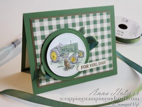 Nice farm handmade tractor card idea using the Stampin Up Heartland stamp set. Great card idea for a man!