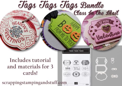Stampin Up Tags Tags Tags Bundle Class In the Mail includes tutorial and materials to make 3 adorable cards