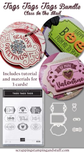 Stampin Up Tags Tags Tags Bundle Class In the Mail includes tutorial and materials to make 3 adorable cards