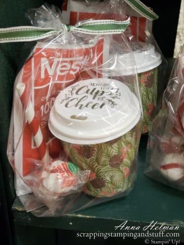 These decorated Stampin Up mini coffee cups make fantastic stocking stuffer ideas, treat holders, or gift card holders!