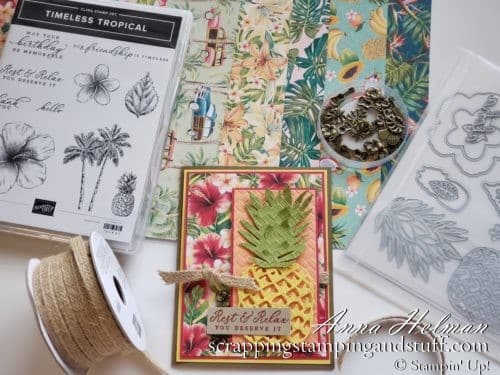 Stampin Up Mini Catalog sneak peeks! Stampin Up Tropical Oasis Suite and Timeless Tropical Card Idea - Pineapple Birthday Card