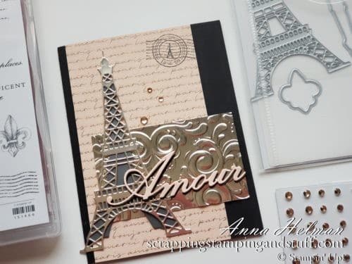 Stampin Up 2020 Mini Catalog Sneak Peeks! Stampin Up Parisian Beauty card idea with the Eiffel Tower, Paris, amour love.