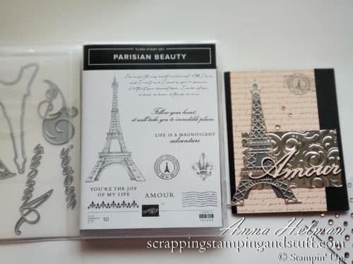 Stampin Up 2020 Mini Catalog Sneak Peeks! Stampin Up Parisian Beauty card idea with the Eiffel Tower, Paris, amour love.