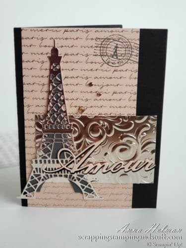 Stampin Up 2020 Mini Catalog Sneak Peeks! Stampin Up Parisian Beauty card idea with the Eiffel Tower, Paris, amour love.