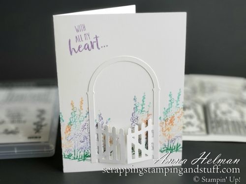 Secret garden card idea made with Stampin Up Grace's Garden stamp and die set in 2020 Mini Catalog