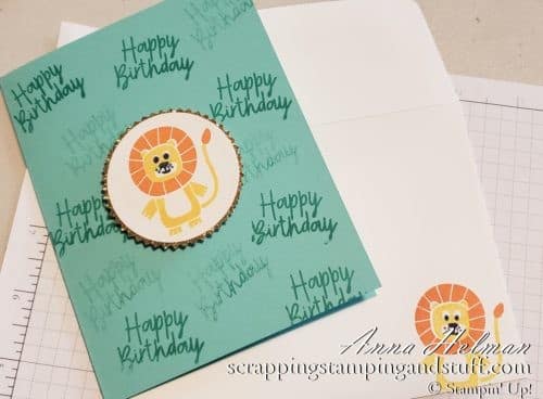 Adorable lion birthday card idea made with the Stampin Up Bonanza Buddies stamp set #simplestamping