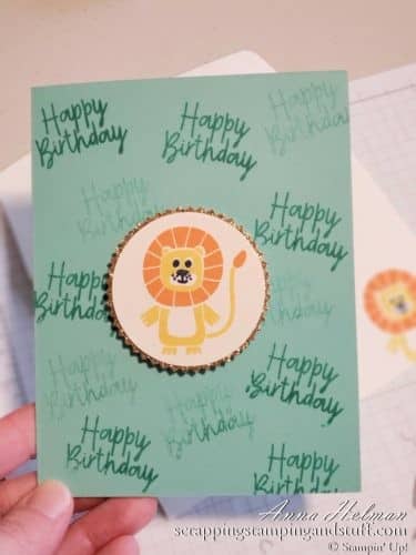 Adorable lion birthday card idea made with the Stampin Up Bonanza Buddies stamp set #simplestamping