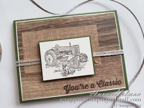 Masculine tractor birthday card idea using the Stampin Up Heartland and Geared Up Garage stamp sets, great for a man's birthday!