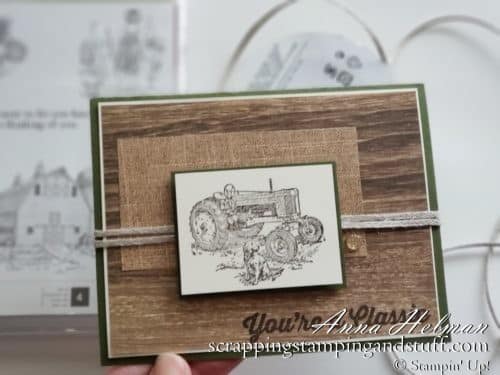 Masculine tractor birthday card idea using the Stampin Up Heartland and Geared Up Garage stamp sets, great for a man's birthday!