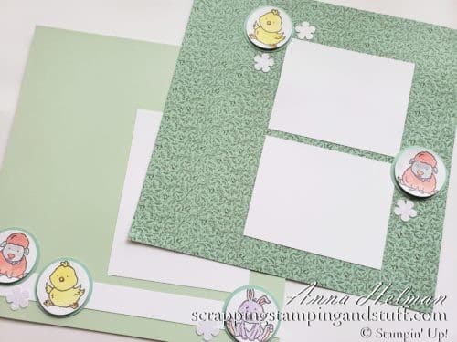 Adorable Baby Animals Stamp Set Scrapbook Page With Lamb, Chick, and Bunny Made With Stampin Up Welcome Easter Stamp Set