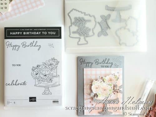 Birthday cake card idea made using the Stampin Up Happy Birthday to You stamp set, a free Sale-a-bration reward item and the dies are part of the Coordination Product Release!