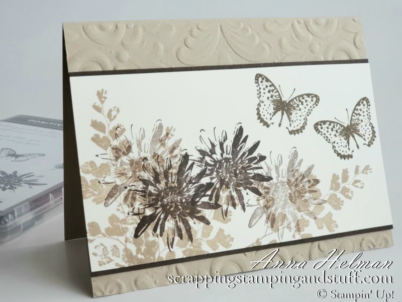 Pretty monochromatic floral butterfly card idea using the Stampin Up Positive Thoughts stamp set