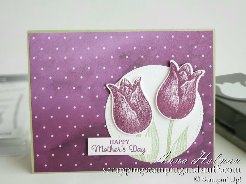 Lovely Mother's Day card idea using the Stampin Up Timeless Tulips stamp set and Tulip Builder Punch - a favorite in the 2020 January-June Mini Catalog!