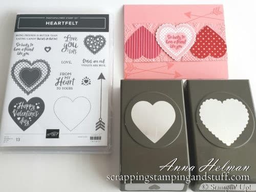 Pretty Valentine's Day card idea or love card idea made with the Stampin Up Heartfelt stamp set and heart punch pack