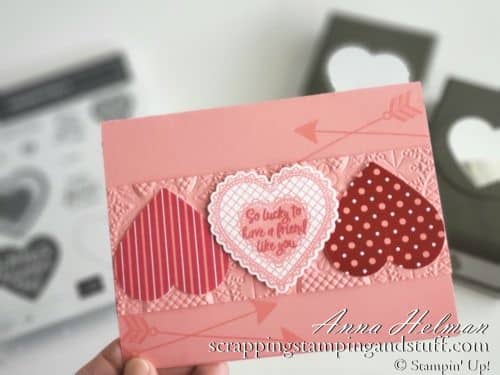 Pretty Valentine's Day card idea or love card idea made with the Stampin Up Heartfelt stamp set and heart punch pack