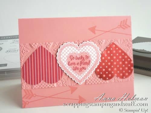 Pretty Valentine's Day card idea or love card idea made with the Stampin Up Heartfelt stamp set and heart punch pack