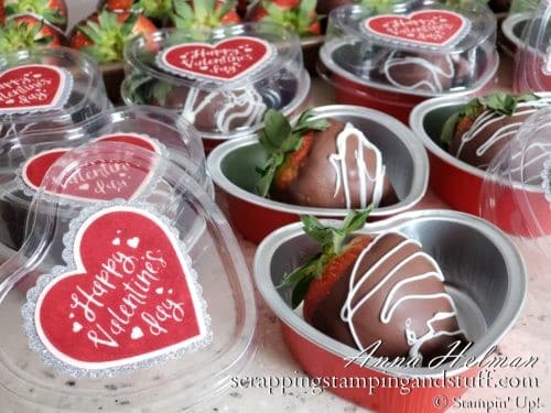 Stampin Up heart foil tins are the perfect heart treat cups for cupcakes, candy, or chocolate covered strawberries!