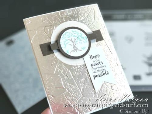 Win free stamping supplies during Giveaway Week! Enter to win the Power Of Hope stamp set and embossing folder bundle! Lovely tree card idea.