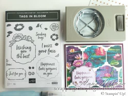 Sale-a-bration Second Release - Stampin' Up! Tags In Bloom stamp set and card idea using Lily Impressions designer paper. Get these items free with qualifying order!