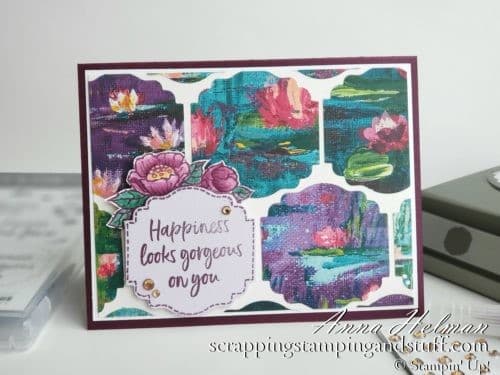 Sale-a-bration Second Release - Stampin' Up! Tags In Bloom stamp set and card idea using Lily Impressions designer paper. Get these items free with qualifying order!