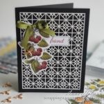 Such a pretty and simple card made with the Stampin Up Botanical Prints Product Medley. Cherry card idea with bee embellishments!