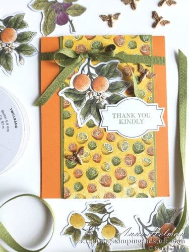 Cute orange card idea using the Stampin Up Botanical Prints product medley - oranges, lemons and limes on a pretty thank you card