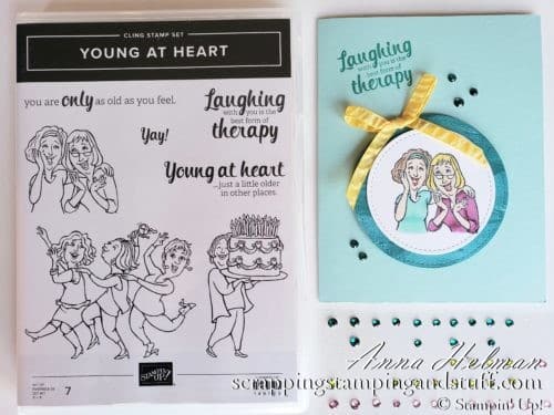 Laughing is the best form of therapy friendship card made using the Stampin Up Young At Heart stamp set