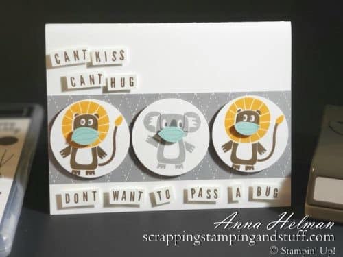 Coronavirus Quarantine Card Idea Using Stampin Up Bonanza Buddies Stamp Set - Cute Animals With Face Masks