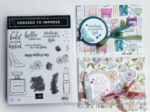 Cute high heel card idea and lipstick card idea using the Stampin Up Dressed To Impress stamp set