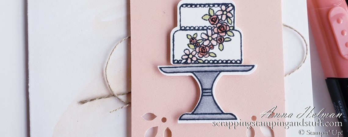 Pretty wedding cake card using the Stampin Up Cake Builder Punch and Piece of Cake stamp set