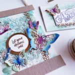 Beautiful handmade stamped wall art, wall hanging made using the Stampin Up Butterfly Beauty die set. Butterfly gift idea, handmade gift idea, watercoloring, technique