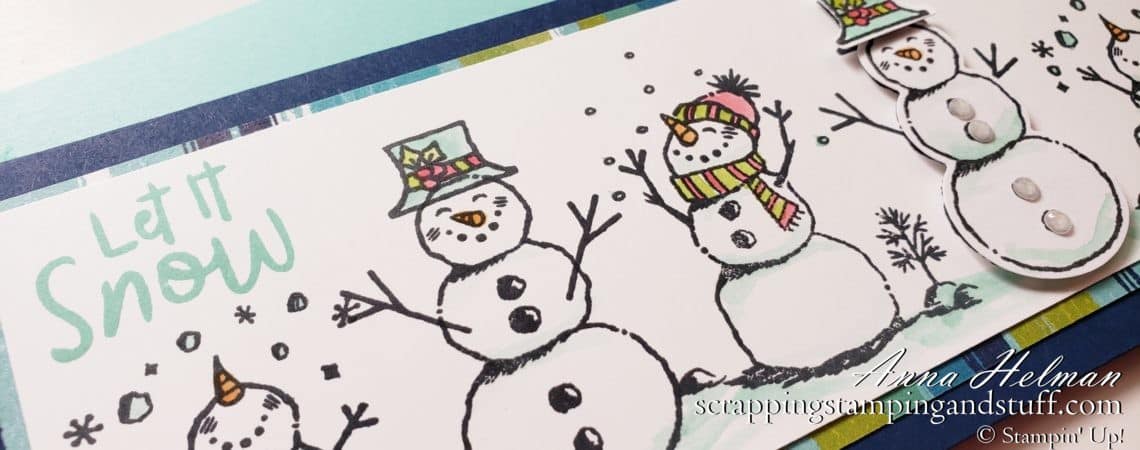 Learn How To Make a Slimline Card And Envelope, Including Dimensions and Instructions. Card Sample Features The Stampin Up Snowman Season Stamp Set.