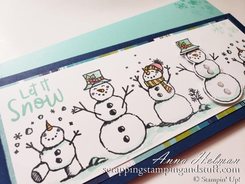 Learn How To Make a Slimline Card And Envelope, Including Dimensions and Instructions. Card Sample Features The Stampin Up Snowman Season Stamp Set.