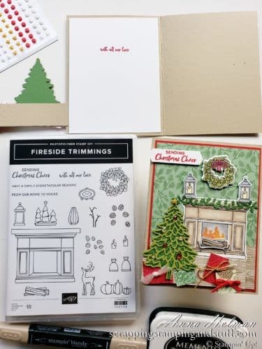 Take a look at this beautiful fun fold Christmas card idea using the Stampin Up Fireside Trimmings stamp set and Fireside dies.